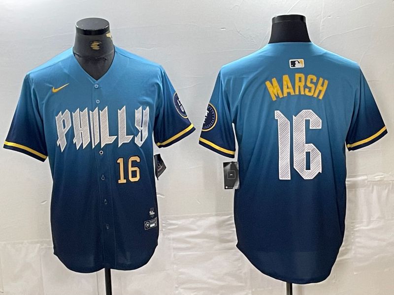 Men Philadelphia Phillies #16 Marsh Blue City Edition Nike 2024 MLB Jersey style 4